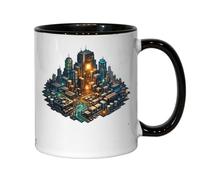 Futuristic Cityscape with Glowing Lights Ceramic Tea Coffee Mug Black