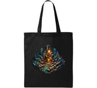Futuristic Cityscape with Glowing Lights Natural Cotton Tote Bag Black