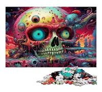 Futuristic Colorful Psychedelic Skull 1000 Piece Jigsaw Puzzle cardboard Jigsaw DIY Decoration, Brain Challenge, for Adult, Family, 26X38CM/10.23x14.96inch