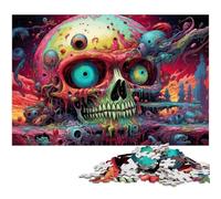 Futuristic Colorful Psychedelic Skull Jigsaw Puzzles for Adults 1000 Piece Wooden Jigsaw Puzzles Challenging Brain Teaser for Teenagers, Family Game Night Fun 50x75CM/19.68x29.52inch