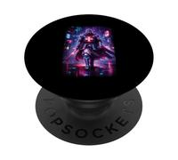 Futuristic Cyberpunk Templar Knight In Vibrant City PopSockets Adhesive PopGrip