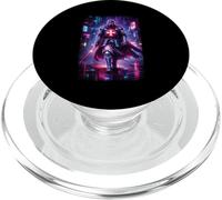 Futuristic Cyberpunk Templar Knight In Vibrant City PopSockets PopGrip for MagSafe