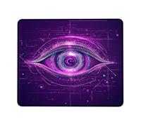 Futuristic Digital Eye Mouse Pad, Violet Neon Eye Design Stitched Edge Mousepad, Rubber Non-Slip Washable Gaming Mouse Pad for Home and Office Computer, Laptop Square 8x10 Inch
