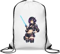 Futuristic Female Warrior with Sword Gym Sack Casual Drawstring Bag White