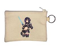 Futuristic Female Warrior with Sword Key Chain Coin Purse Beige