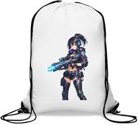 Futuristic female warrior with weapon Gym Sack Casual Drawstring Bag White