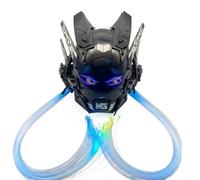 Futuristic Full Face LED Mask with App-Controlled Animated Text Display, Mechanical Cosplay Helmet with Light-Up Braided Hair, Dragon Wings, Colour Screen for Halloween, Cosplay & Parties