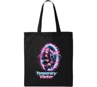 Futuristic Girl Emerging From Portal Natural Cotton Tote Bag Black