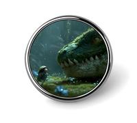 Futuristic Green Dragon Novelty Brooches & Pins Round Personalised Metal Lapel Badge With Butterfly Clutch Clasp