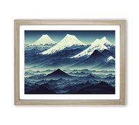Futuristic Japanese Mountains H1022 Framed Print for Living Room Bedroom Home Office Décor, Wall Art Picture Ready to Hang, Oak A2 Frame (64 x 46 cm)