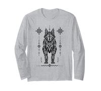 Futuristic Mech Wolf Geometric Black White Line Art Design Long Sleeve T-Shirt