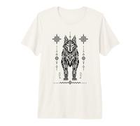 Futuristic Mech Wolf Geometric Black White Line Art Design Premium T-Shirt