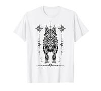Futuristic Mech Wolf Geometric Black White Line Art Design T-Shirt
