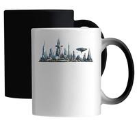 Futuristic Metropolis with Flying Vehicles Ceramic Magic Mug White