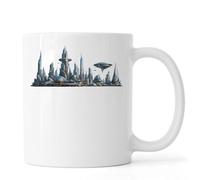 Futuristic Metropolis with Flying Vehicles Ceramic Tea Coffee Mug White
