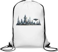 Futuristic Metropolis With Flying Vehicles Gym Sack Casual Drawstring Bag White