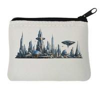 Futuristic Metropolis with Flying Vehicles Neoprene Coin Purse Pouch 10x11cm White