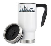 Futuristic Metropolis with Flying Vehicles Vacuum Insulated Thermal Travel Coffee Mug 480ml White