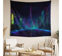 Futuristic Neon Tapestry Sci-Fi Punk Tapestry Wall Hanging City Skyscraper Tapestries Wall Art for Living Room Bedroom Decorations（70.9 x 118.1 Inch）