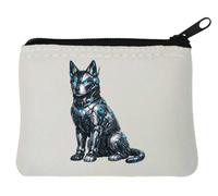Futuristic Robotic Canine Sentinel Neoprene Coin Purse Pouch 10x11cm White
