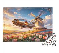 Futuristic Rocket Ship 1000 Piece Jigsaw Puzzle Paper for Adults Dutch Windmill Tulip Field Puzzle Game for Family Home Decor Relaxing Gift 70x50cm/1000pcs