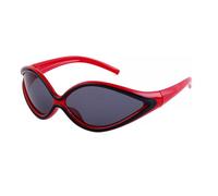 Futuristic Squinting Sunglasses for Women Men Unique Shaped Eyewear Red and Black Contrast Frame Trendy Fashion Small Almond Sunglasses for Rave Festival Party Cosplay Cool Streetwear Accessories