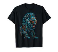 Futuristic Tech Lion, Blue and Orange Circuit Art T-Shirt