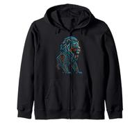 Futuristic Tech Lion, Blue and Orange Circuit Art Zip Hoodie