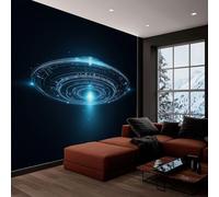 Futuristic UFO Art Photo Wallpaper, Black Non-Woven Mural Living Room Wall Decoration, 200 x 140 cm Photo Mural for Bedroom TV Backdrop Wall Decor