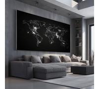 Futuristic World Map Frameless Canvas Wall Art for Bathroom Hallway Decor Dark Color City Canvas Print Cyberpunk Earth Wall Painting 80x160 cm