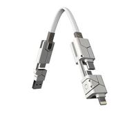 Futurizta Tech® Zeus-X Go 6 in 1 Keychain Universal Cable 240W 5Gbps USB3.0 USB-C, Lightning, Micro-USB, USB-A Fastest Keychain Cable Zinc Alloy Ultra Durable (Mecha White)