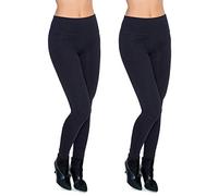 FUTURO FASHION 2X Womens Warm Winter Autumn Leggings Full Length High Waisted Cotton Pants with Fleece Inside 2Pack LWPP28 Black/Black