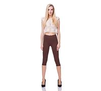 FUTURO FASHION 3/4 Lenght Cropped Cotton Pants Non See Through Capri Leggings Active Pants Casual Stretchy Sport Gym Yoga Leggings Brown