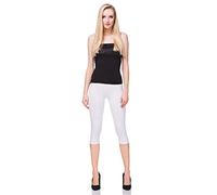 FUTURO FASHION 3/4 Lenght Cropped Cotton Pants Non See Through Capri Leggings Active Pants Casual Stretchy Sport Gym Yoga Leggings White