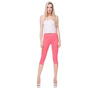 FUTURO FASHION 3/4 Lenght Cropped Cotton Pants Non See Through Capri Leggings Active Pants Casual Stretchy Sport Gym Yoga Leggings Coral