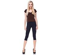 FUTURO FASHION 3/4 Lenght Cropped Cotton Pants Non See Through Capri Leggings Active Pants Casual Stretchy Sport Gym Yoga Leggings Navy