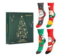 FUTURO FASHION 4 Pairs Christmas Socks For Men - 4 Patterns Pack in Gift Box Idea For Christmas, Festive Cotton Men's Winter Xmas Novelty Christmas Socks Placed in Patterned Box, Sizes 6.5-11.5 UK