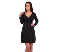 FUTURO FASHION Classic & Sensible Women's Dress V-Neck Long Sleeve Empire Y8467 Black