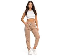 FUTURO FASHION Cotton Women's Sweatpants with Pockets & Elastic Waist, Casual Fit Womens Joggers Trousers for Workout, Running. Soft Lightweight Ladies Sweatpants Womens Activewear Pants Beige L/XL