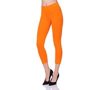 FUTURO FASHION Cropped 3/4 Lenght High Waist Leggings for Women - Control Panel Non See Through Active Pants Capri Lenght Summer Leggings Orange