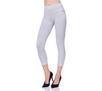 FUTURO FASHION Cropped 3/4 Lenght High Waist Leggings for Women - Control Panel Non See Through Active Pants Capri Lenght Summer Leggings Ashen