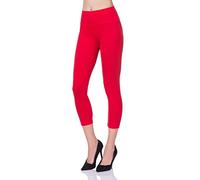 FUTURO FASHION Cropped 3/4 Lenght High Waist Leggings for Women - Control Panel Non See Through Active Pants Capri Lenght Summer Leggings Red