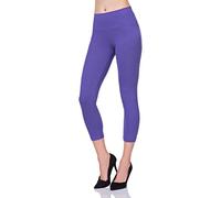 FUTURO FASHION Cropped 3/4 Lenght High Waist Leggings for Women - Control Panel Non See Through Active Pants Capri Lenght Summer Leggings Violet