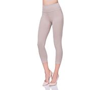 FUTURO FASHION Cropped 3/4 Lenght High Waist Leggings with Control Panel Active Pants LWP34, 10, Beige