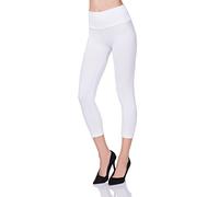FUTURO FASHION Cropped 3/4 Lenght High Waist Leggings with Control Panel Active Pants , White, 12