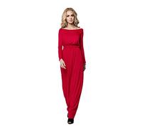 FUTURO FASHION Elegant Empire Maxi Dress Full Length Boat Neck Long Sleeve Cocktail Style Open Neckline Size 8-18 UK FM08 Crimson