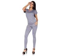 FUTURO FASHION® Elegant Jumpsuit Skinny Leg Boat Neck Short Sleeve FM07 Steel