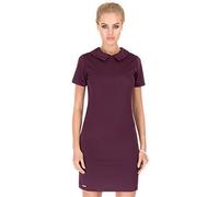 FUTURO FASHION Elegant Pencil Dress with Collar Crew Neck Short Sleeve FA385 Plum 10 UK (M)