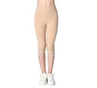 FUTURO FASHION Girls Cotton Capri Leggings with Lace Trim Soft Stretchy Summer Pants for Kids Breathable Skin-Friendly Fabric Beige 13 Years