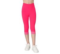 FUTURO FASHION Girls Cotton Capri Leggings with Lace Trim Soft Stretchy Summer Pants for Kids Breathable Skin-Friendly Fabric Pink 11 Years